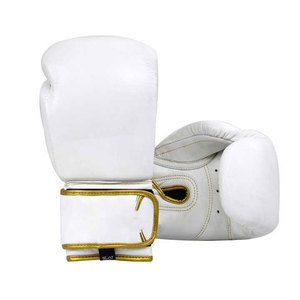 White Leather Boxing Gloves Lace-up Adjustable Wrist <b>Strap</b> Adult Unisex 16oz - Product Image 1