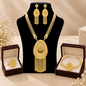 Luxury Crescent Filigree Tassel Necklace with Multi Chain Design Matching <b>Earrings</b> <b>Bracelet</b> Ring Jewelry <b>Set</b> for Women Wedding - Product Image 1