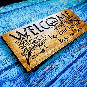 Letrero de Bienvenida Personalizado de Madera de Abedul |   Decoración para el Hogar Grabada con Láser |   Venta al por mayor - Product Image 1