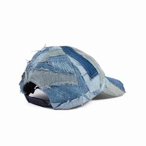 Unisex Distressed Denim Baseball Cap with Embroidery Punk Style 6-Panel Hat Fitted Closure Common 100% Cotton - Product Image 3