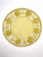 Napperon de table rond artisanal en raphia bleu marine, élégant et rustique, en forme de palmier Iraca, pour la salle à manger