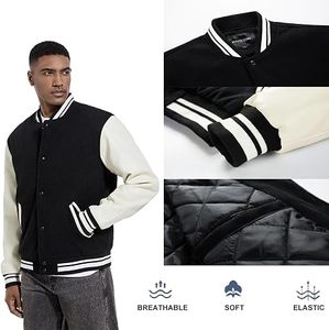 Chaqueta Varsity Unisex Color Mostaza y Blanca, Estilo Vintage, Transpirable, Informal, para Otoño, Corte Regular, Cuello Camisero con Botones - Product Image 3