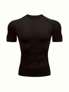Camiseta de Compresión para Hombre, Corte Ajustado, Manga Corta, Diseño Sólido, Transpirable, para Correr, Gimnasio, Entrenamiento, Personalización Disponible - Product Image 6