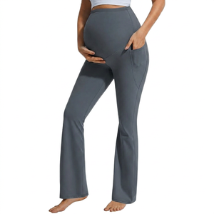 Custom Logo Woman Maternity pants High Rise Yoga Clothes High Waist <b>Flared</b> Maternity Pants Pregnant <b>Leggings</b> for Women - Product Image 1
