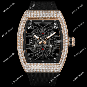 Reloj de Lujo con Diamantes Esqueletizados, Oro Rosa, Totalmente Pavimentado, Automático, Diseño de Accesorio de Muñeca Impresionante - Product Image 2