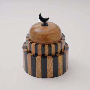 Wooden Handmade Customized Ramadan Candy Container Black Striped Treat <b>Box</b> Moon <b>Lid</b> Centerpiece Party Table <b>Decoration</b> - Product Image 1