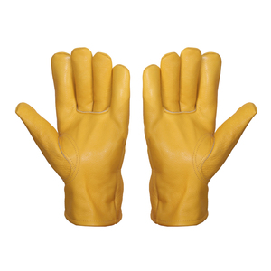 Gants en cuir jaunes avec doublure en fausse fourrure, thermiques, pour usage extérieur en hiver, longueur poignet, style uni - Product Image 5
