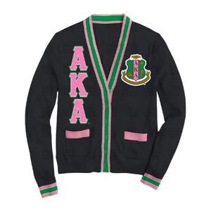 เสื้อคาร์ดิแกนไหมพรมสีดำชมพูเขียว แต่งตัวอักษรเชนิลล์ สไตล์วินเทจ ติดกระดุม แนววาร์ซิตี้ สำหรับผู้หญิง เสื้อคลุมลำลอง แฟชั่นทันสมัย - Product Image 1