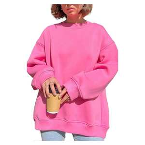 เสื้อสเวตเชิ้ตคอกลมโอเวอร์ไซส์สำหรับผู้หญิง สีชมพูสดใส แขนยาว สวมใส่สบายๆ สำหรับฤดูหนาว สไตล์สตรีทแวร์ - Product Image 1