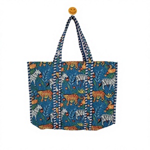 Blue Jungle Animal Print Cotton Tote <b>Bag</b> <b>Lightweight</b> Foldable Zipper Large Capacity Reusable Eco Friendly Women Shoulder Handbag - Product Image 2