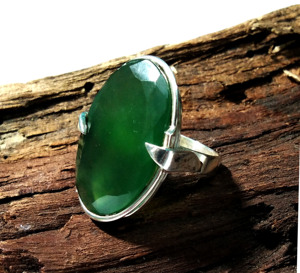 Anillo de Plata de Ley 925 Hecho a Mano con Incrustaciones de Jade Nefrita Verde Natural, Estilo Bohemia, para Mujer - Product Image 5