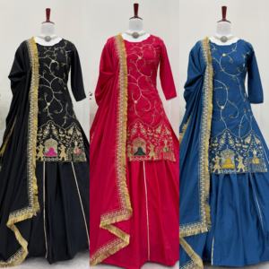 Ensemble Salwar Kameez en soie crêpe naturelle pour femmes de style moderne, broderie lourde, perles, bordure en dentelle, travail de mariage - Product Image 6