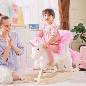Sedia a dondolo unicorno in peluche bianco e rosa per bambini da 18 a 36 mesi, con canzone ninna nanna, comfort e gioia per i più piccoli - Product Image 2