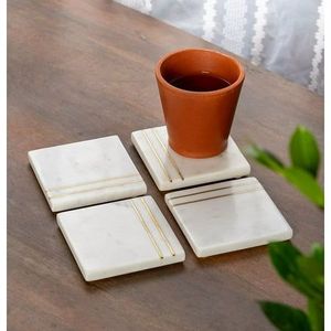 White <b>Marble</b> <b>Coasters</b> with Holder – Premium Gift Set <b>Marble</b> Beverage <b>Coasters</b> – Stylish Tabletop Protection - Product Image 1
