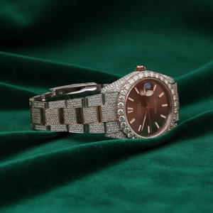 Luxury Iced Diamond Rose Gold Hip Hop 40mm Glass Brown Dial Pav Stone Bezel Fully Iced <b>Bracelet</b> Bling <b>Men's</b> <b>Watch</b> - Product Image 3