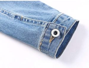 Men's Denim <b>Jacket</b> Light Blue Stonewashed Cotton Button Closure Casual Autumn Wear Regular Fit Topstitch Detail - Product Image 3