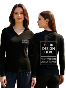 Women's Long-Sleeve Custom Printed V-Neck T-Shirt with Logo Design Left Chest Back Regular Fit Knitted 100% Cotton Casual Wear - Product Image 5