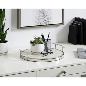 Plateau de service rond en marbre de haute qualité avec poignée en métal, plateau décoratif moderne pour servir les aliments, pour bureau, maison, à bas prix - Product Image 1