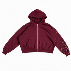 Sudadera con Capucha y Cremallera de Diseño Personalizado, Estilo Hip Hop, Sudadera Urbana para Hombre y Mujer, con Pedrería, Diseño Gráfico OEM - Product Image 3