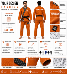 Kimono de BJJ Personalizado, Naranja, de Algodón, Transpirable, Ligero, Uniforme de Artes Marciales para Entrenamiento, Talla Adulto para Hombre, OEM, ODM - Product Image 6