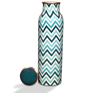 Modern Chevron <b>Pink</b> Pattern Metal Water <b>Bottle</b> Copper Lid Portable Travel Drinkware - Product Image 2