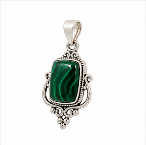 Malachite Silver Pendant, Green Malachite Gemstone Pendant, Sterling Silver Malachite <b>Necklace</b>, Vintage Boho Jewelry, Gift for - Product Image 2
