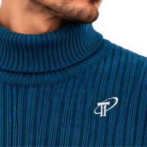 Suéter de cuello alto acanalado azul verdoso para hombre, jersey de invierno de manga larga, cuello alto, cálido, informal, de punto, a la moda - Product Image 4