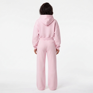 Conjunto de Sudadera con Capucha y Pantalones de Felpa Rosa para Mujer, Estilo Casual, Holgado, Dos Piezas, Transpirable, para Uso Diario - Product Image 3