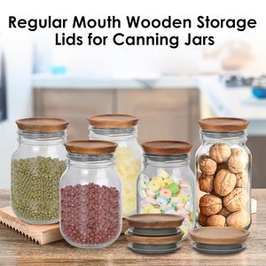 Reusable Wooden Mason <b>Jar</b> Storage Lids with Silicone Seal Regular Mouth Bamboo/Wood Lids for Ball Mason <b>Jars</b> Airtight - Product Image 3