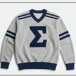 Pull en tricot gris pour homme à col en V avec appliqué Sigma bleu marine, coupe classique, style preppy, vêtement d'automne - Product Image 5