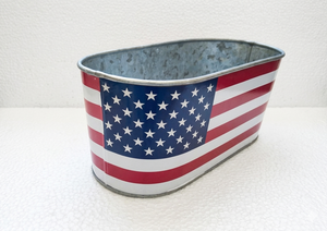 USA Flag Galvanized Metal <b>Wine</b> Cooler Bucket Patriotic Oval Ice Tub American Flag Beer Beverage Chiller for Party - Product Image 1