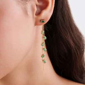 Pendientes Colgantes de Oro Amarillo de 14K con Cadena de Doble Eslabón y Esmeralda Genuina, Joyería Fina, Piedra de Nacimiento de Mayo, Ligeros, Productos de Gran Demanda - Product Image 6