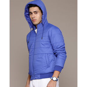 Chaqueta Acolchada Azul con Capucha para Hombre, Chaqueta Casual de Invierno Resistente al Viento con Cierre de Cremallera y Relleno de Poliéster - Product Image 1