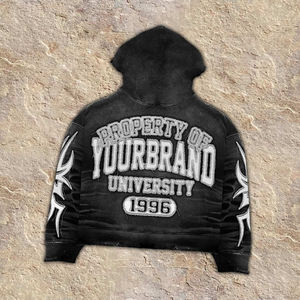 Ensemble sweat à capuche zippé intégral et short de survêtement pour homme, personnalisé OEM, imprimé, délavé à l'acide, respirant, écologique, style vintage, pour l'hiver - Product Image 6