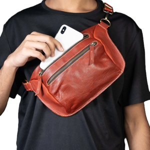 Sac banane en cuir avec plusieurs poches zippées et motif lettres, sac de taille compact pour homme - Product Image 5