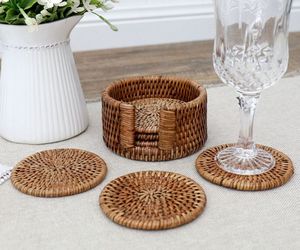 Natural Brown Round Rattan Coasters Elegant Design Perfect For Home And Kitchen Tabletop Daily Usable Accessories Set of 6 Pcs - Product Image 6