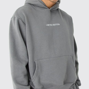 Ensemble de survêtement gris à capuche pour homme, manches longues, décontracté, pour l'automne, avec poches latérales, respirant, 100% coton, couleur unie - Product Image 6