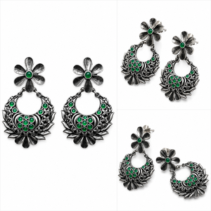 Venta Directa de Fábrica, Pendientes de Plata Oxidada Clásicos con Forma de Flor, Ónix, Joyería Tradicional para Mujer, Proveedor Mayorista - Product Image 1