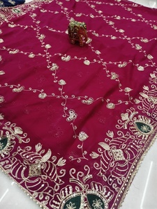 Burgundy Crinkled Silk Dupatta with Gold Border Elegant Traditional Indian Pakistani Women <b>Wedding</b> Party Diwali Wear - Product Image 2