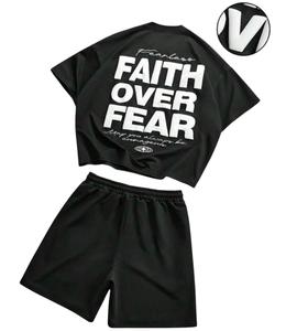 <b>Black</b> Oversized <b>Men</b> T-Shirt and <b>Shorts</b> Set 100% Cotton Knitted 180g Eco-Friendly Casual Streetwear Two-Piece Outfit - Product Image 6