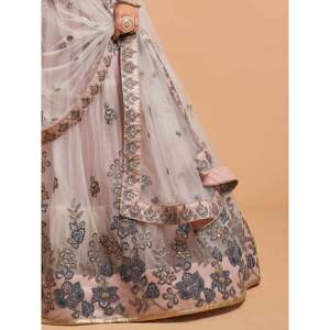 Zeel Clothing Super Grey Zari Embroidery Net <b>Semi</b>-Stitched 2.5kg Manual Fulfillment Party Wear Lehenga Choli - Product Image 1