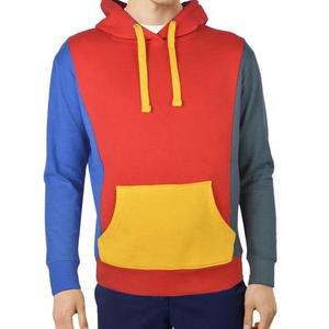 Sweat-shirt à capuche color block avec des détails tricotés rouge, jaune, bleu et violet, design décontracté d'automne avec poches patchwork rouge, jaune et bleu - Product Image 2