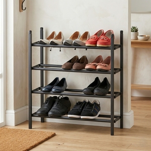 OEM 4-tier Modern DIY Convertible <b>Shoe</b> <b>Rack</b> Storage Furniture Household Organizer <b>Extendable</b> Metal Iron Taiwan Wood Grain Home - Product Image 1
