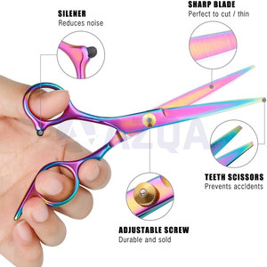 Ensemble professionnel de ciseaux de toilettage multi-usages en acier inoxydable pour animaux de compagnie avec ciseaux courbes, peigne à effiler et cape - Product Image 3
