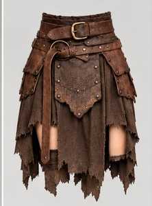 Conjunto de armadura de cuero marrón con cuello de piel y cinturón para el invierno - Product Image 2
