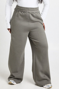 Pantalon de jogging kaki premium pour femme, taille haute, coupe ample et décontractée, jambe large et droite, style athlétique, vente en gros - Product Image 1