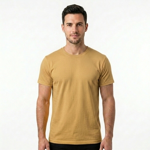 เสื้อยืดผู้ชาย สีพื้น แขนสั้น ทรงปกติ ผ้าคอตตอนเจอร์ซีย์ สวมใส่สบาย สีเหลืองมัสตาร์ด เสื้อยืดคอกลมผู้ชาย - Product Image 3
