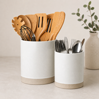 Premium keramische bestekhouder set, dubbele maat, matte afwerking, dikke bodem, hittebestendig, keukenblad opbergorganizer