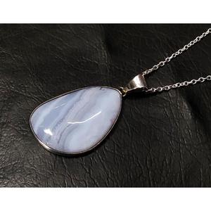 Colgante de Ágata Azul Natural con Engaste de Plata de Ley 925, Hecho a Mano, con Biseles, Amuleto de Ágata Banda, Joyería al por Mayor - Product Image 2