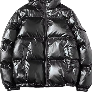 Blouson matelassé noir à capuche pour homme – Chaud, épais, style décontracté, coupe-vent, fermeture éclair, couleur unie, coupe ample - Product Image 3